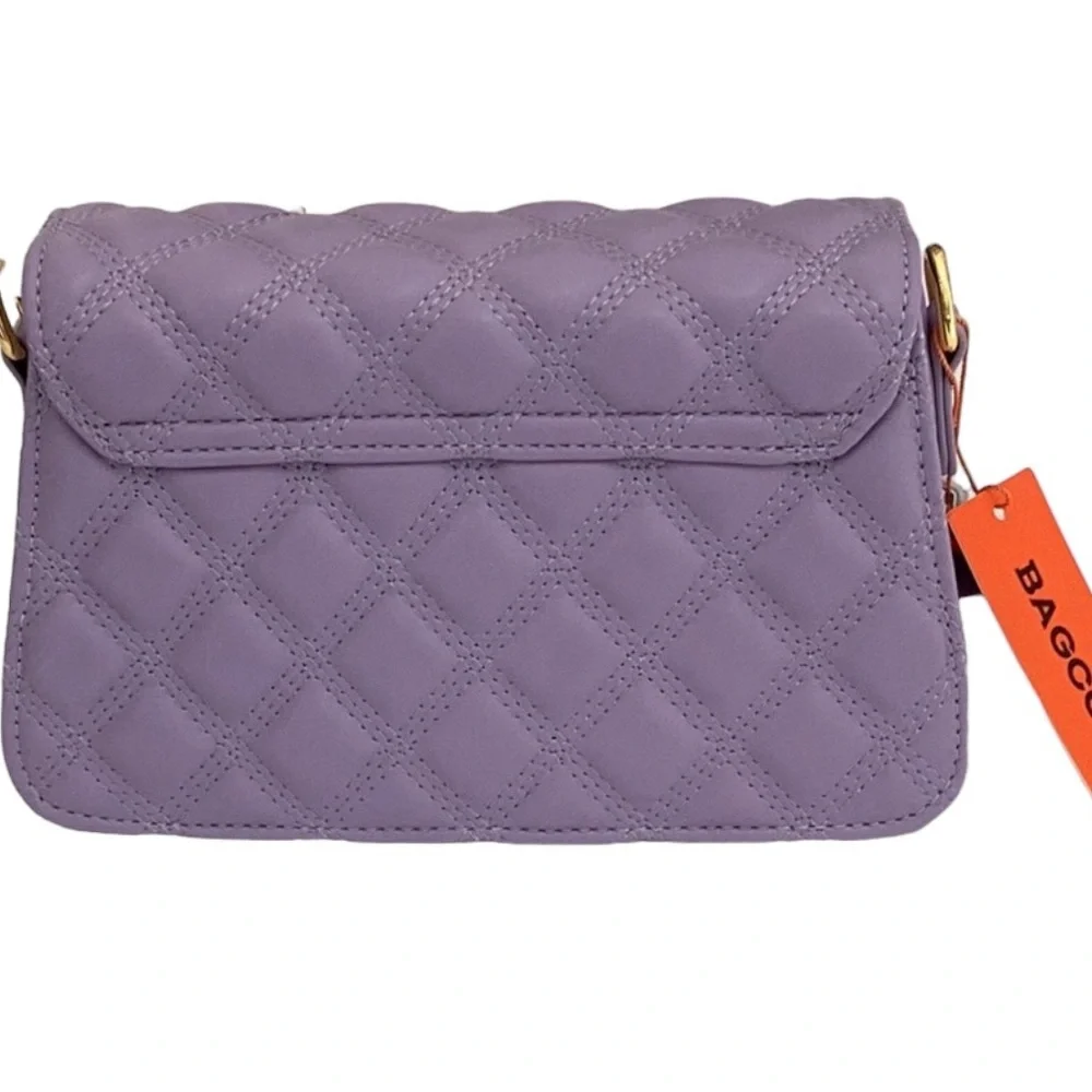 BAGCO NWT LIGHT PURPLE LEATHER CROSSBODY BAG PURSE CLUTCH GOLD TONE HARDWARE - Picture 7 of 11